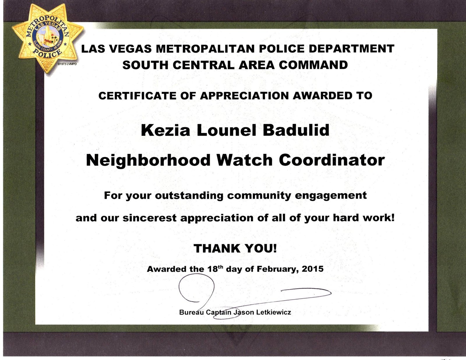 Neighborhood Watch award